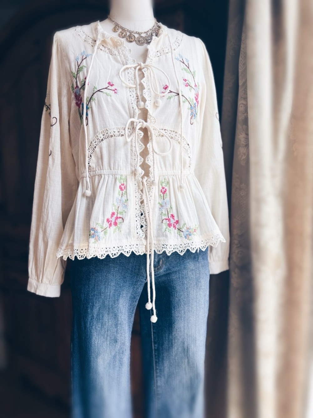Jennifer & Grace Embroidered Boho Blouse Cardigan NWT - Picture 2 of 16